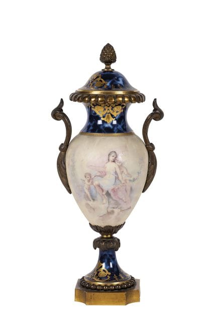 Delicate Sèvres porcelain vase from France. Enamel