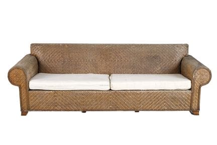 Large garden set made of woven rattan. Wood-framed