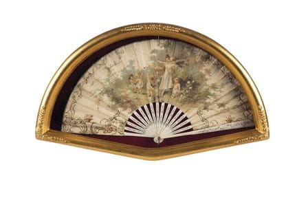 Fan with carved and openwork bone ribs. Lithograph