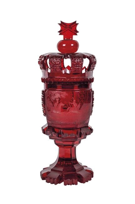 Exquisite Bohemian crystal goblet with lid, presse