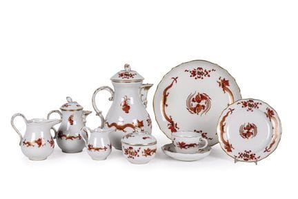 Meissen Red Dragon tea set, German-made. Glazed an