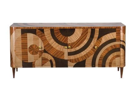 Designer sideboard in veneered wood forming circul