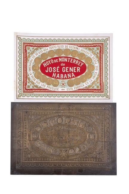Original bronze plate for stamping the labels of t