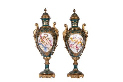 Pair of French porcelain vases, glazed and gilded 