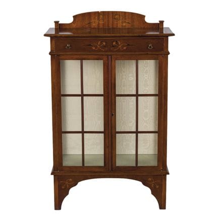 Edwardian-style display cabinet in carved and vene
