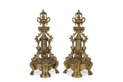 Pair of Napoleon III fireplace andirons in gilt br