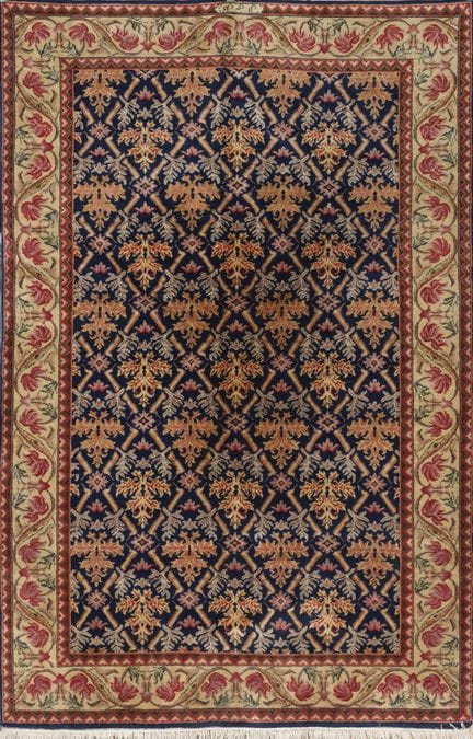 Oriental rug made of wool. Decorated with floral a