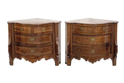 Pair of exceptional corner cabinets made of carved