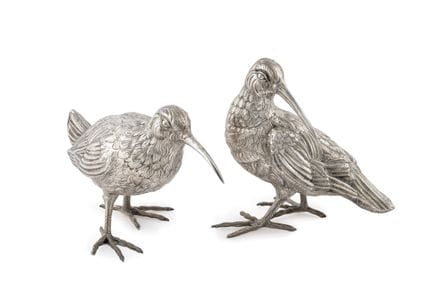 Pair of woodcocks in hallmarked Spanish silver, 91