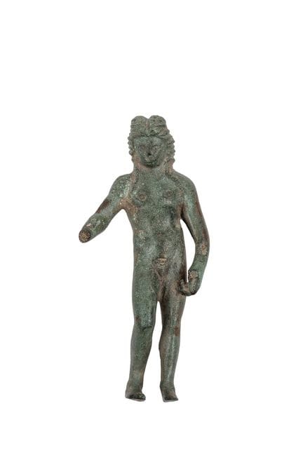 Bronze figure of the god Bacchus. He is depicted s