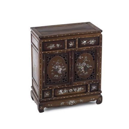 Miniature Chinese cabinet made of carved wood with