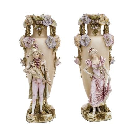 Pair of European porcelain vases, glazed and gilde