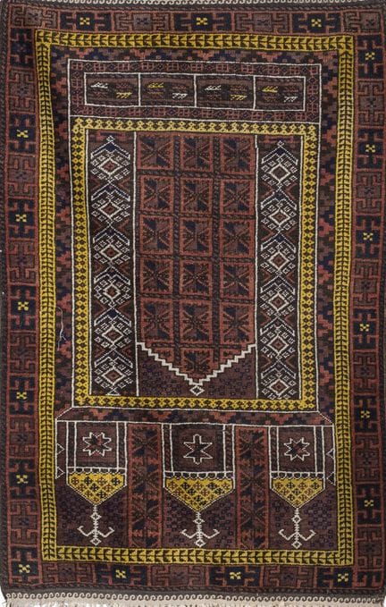Turkish Balouch rug made of wool. Geometric decora