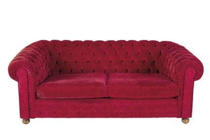 Chesterfield sofa upholstered in burgundy-maroon v