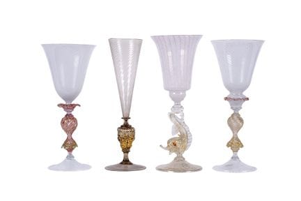 Four Murano glass goblets in the Venetian style. H