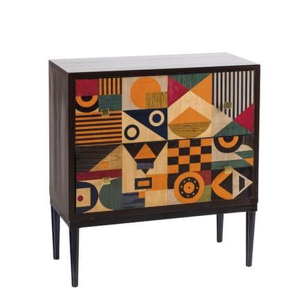 Chest of drawers in veneered wood with a psychedel