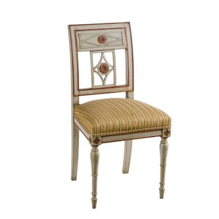 Set of three neoclassical chairs in carved wood, p