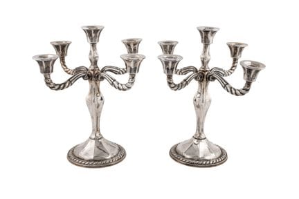 Pair of hallmarked Spanish silver candlesticks, 92