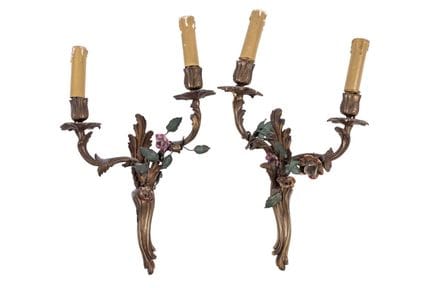 Pair of Louis XV style two-light wall sconces made