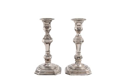Pair of hallmarked Spanish silver candlesticks, 92