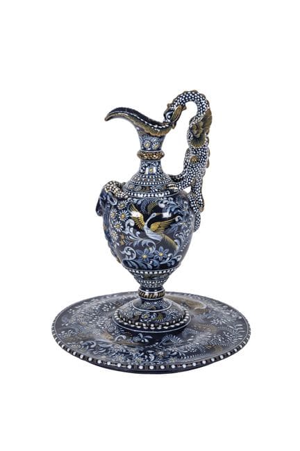 Ewer with its stand in French faience from Nevers,