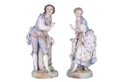Pair of large figures in Central European enameled
