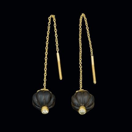 14K yellow gold earrings with scalloped smoky quar