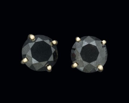 14K yellow gold earrings with black diamonds (7.46