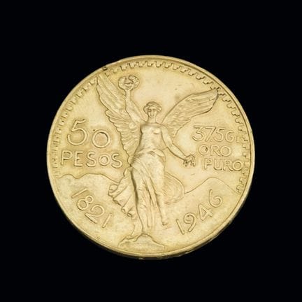 Mexican 50-peso gold coin. Weight: 41.70 gr. .