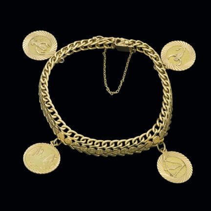 18K yellow gold bracelet with four circular pendan