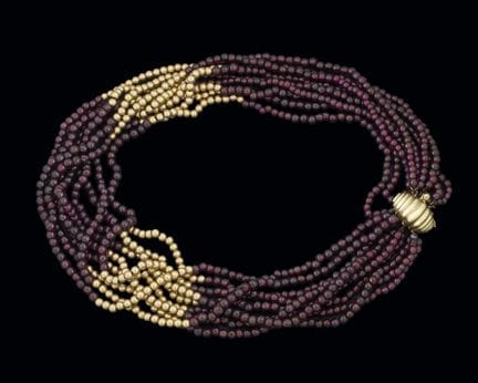 Halskette aus Granat und 18-karätigem Gelbgold mit