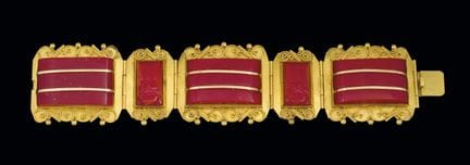 Armband aus 18-karätigem Gelbgold mit roten Kunsth