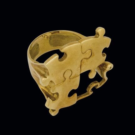 18K yellow gold ring marked "TRASH AND SOUL," shap