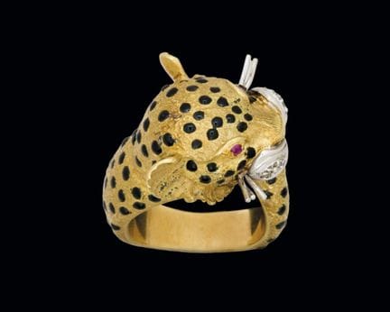 Ring aus 18-karätigem Gelbgold in Form einer Katze