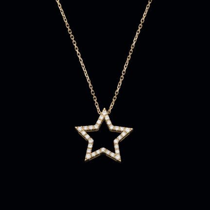 18K rose gold necklace shaped like a star and set 