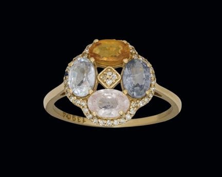 Ring aus 14-karätigem Gelbgold mit mehrfarbigen Sa