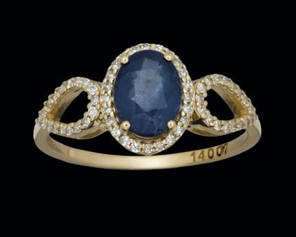 Ring aus 14-karätigem Gelbgold mit einem blauen Sa