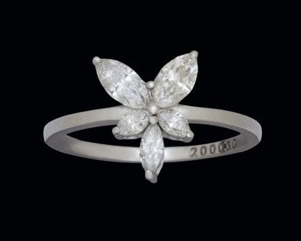 Platinring mit fünf Diamanten im Marquise-Schliff 