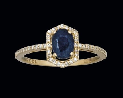 Ring aus 14-karätigem Gelbgold mit einem blauen Sa