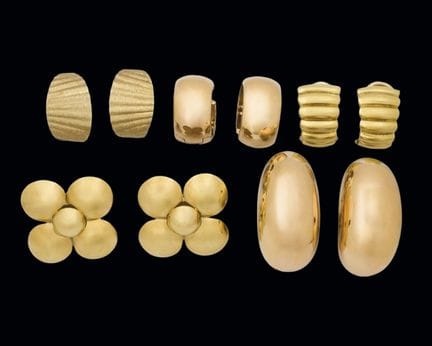 Lot of five pairs of 18K yellow gold earrings with