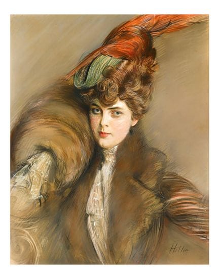 保罗·塞萨尔·埃勒（1859-1927），（据）—— 《戴羽毛帽的女士》 采用Fabriano纹理艺