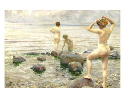保罗·菲舍尔（1860-1934），（据） - 《三名沐浴的年轻女子》  采用Fabriano纹理艺