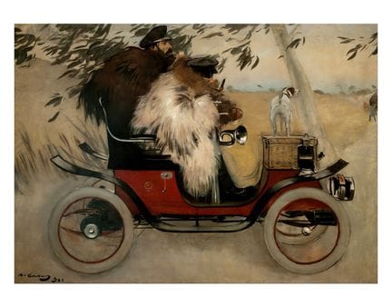 拉蒙·卡萨斯（1866-1932），（据）——《拉蒙·卡萨斯与佩雷·罗梅乌乘汽车》  采用Fabri