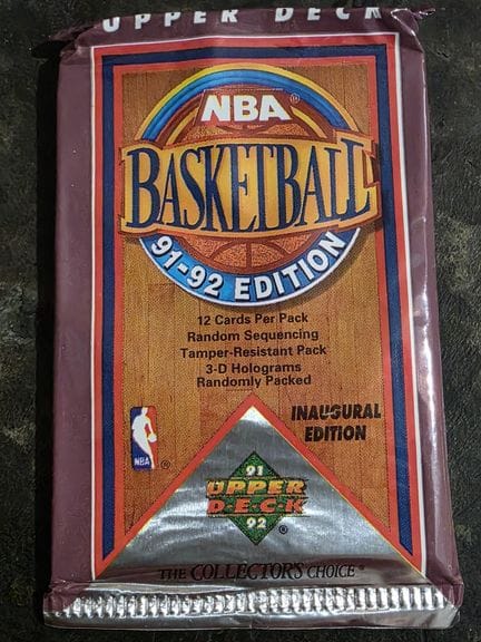 NBA, pack of 12 trading cards by UPPER DECK, 1991–