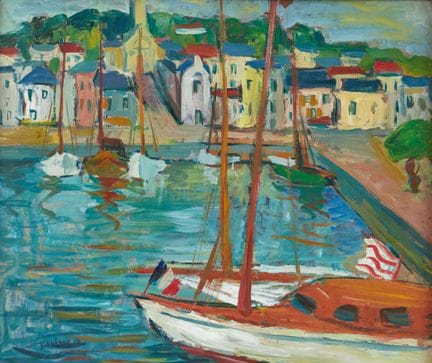 Yvonne GUEGAN (1915-2005)
"Bateau à quai"
Huile su