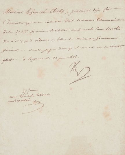 NAPOLÉON BONAPARTE. Lettre dictée signée adressée 