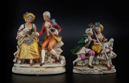 梅森风格
两组人物
瓷器
19世纪德国工艺品
高：14 厘米 / 17 厘米