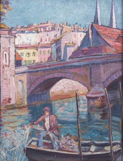 ECOLE MODERNE
 "Pêcheur à Bayonne"
Huile sur panne