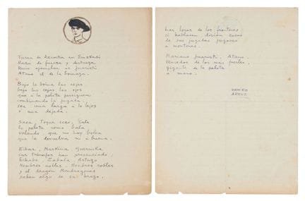 ARRUE (Ramiro).
Poesia autografa firmata in omaggi