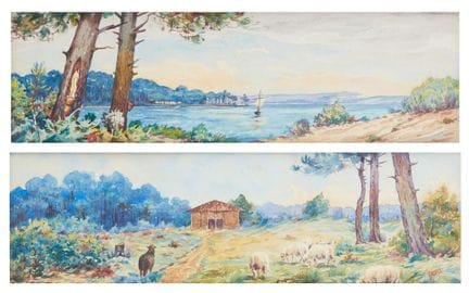 T. ROBERT (XXe) 
"Paysages des Landes"
Paire d'aqu